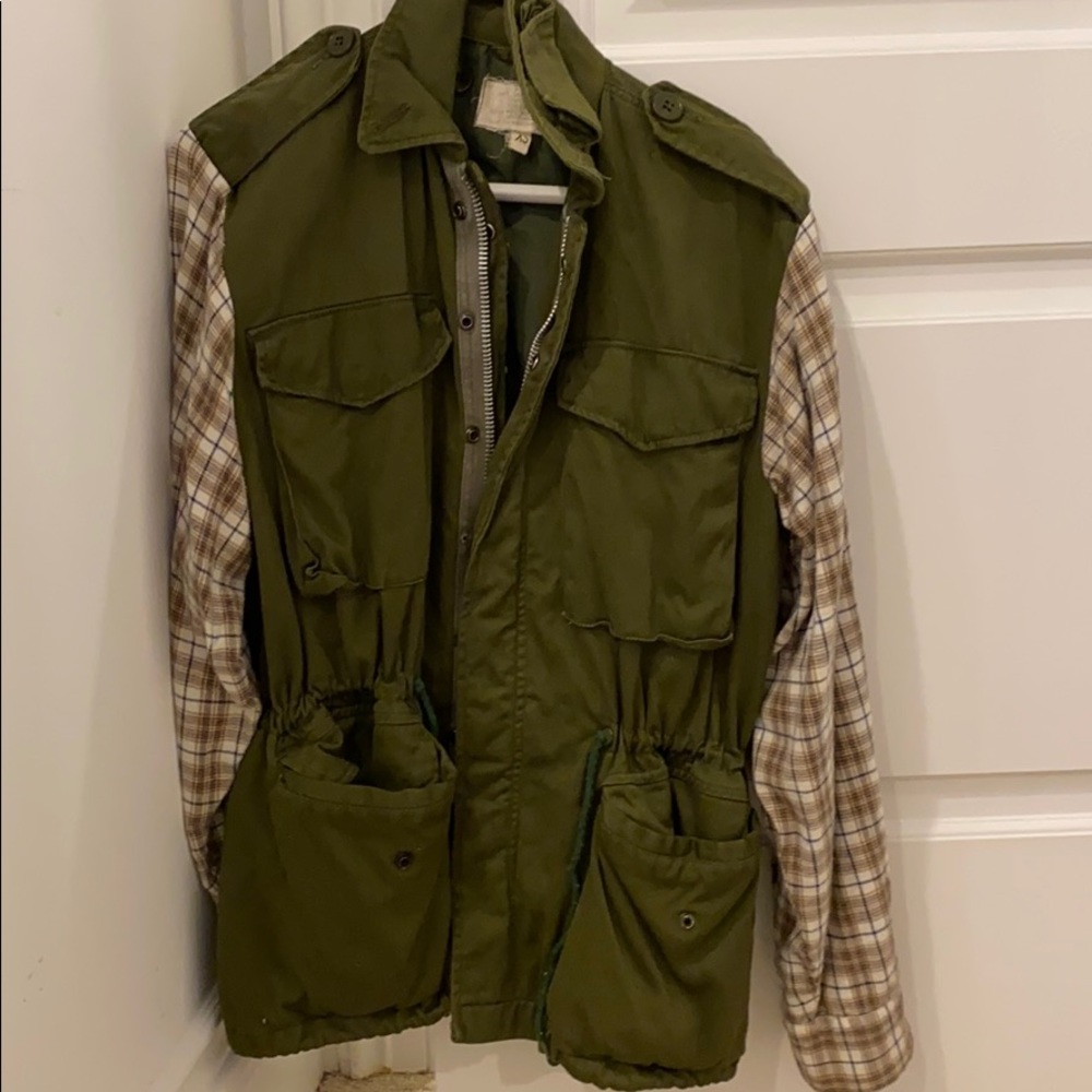 Jacket with plaid sleeves